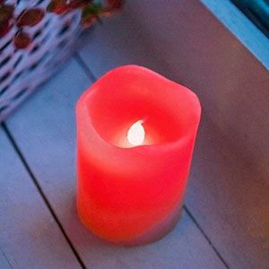 Свеча МЕРЦАЮЩАЯ восковая, с LED-огнем, 7х9 см, красная, таймер, батарейки