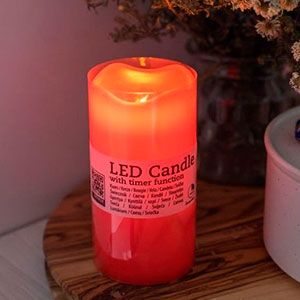 Свеча МЕРЦАЮЩАЯ восковая, с LED-огнем, 7х13 см, красная, таймер, батарейки