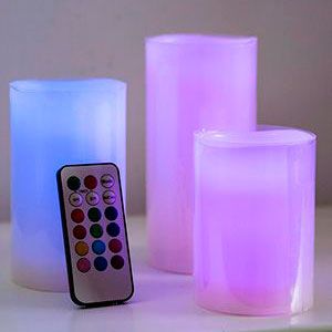 Набор светодиодных свечей РАДУГА (3 шт.), RGB LED-огни, ПДУ, контроллер, батарейки, 15/12.5/10х7,5 см