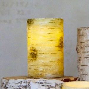 Электрическая восковая свеча БЕРЁЗОВЫЙ ШАРМ,  тёплый белый LED-огонь мерцающий, таймер, 7.5х12.5 см