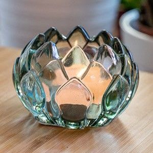 Подсвечник под чайную свечу БУТОН ЛОТОСА, стекло, бирюзовый, 8 см