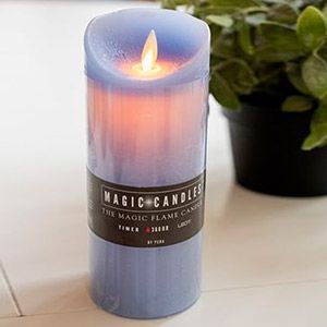 Свеча восковая МЕРЦАЮЩАЯ, голубая, тёплый белый LED-огонь колышущийся, 7.5х18 см