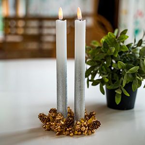 Набор восковых светодиодных свечей SOIREE ROMANTIQUE, серебряный, имитация живого пламени, 25х2 см, 2 шт.