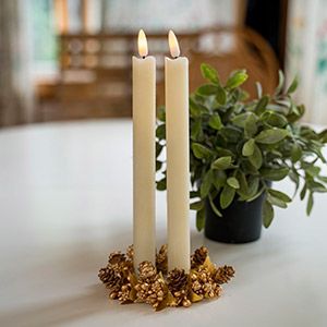 Набор свечей восковых МЕРЦАЮЩИЕ, кремовые, тёплый белый LED-огонь колышущийся, 25х2 см, 2 шт.