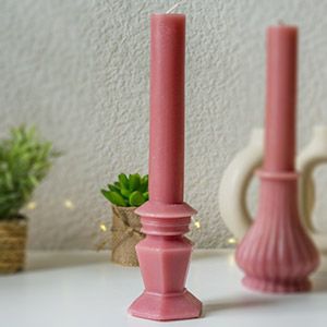 Декоративная свеча АНТИЧНОЕ ИЗЯЩЕСТВО с гранёным основанием, розовый бархат, парафин, 25 см