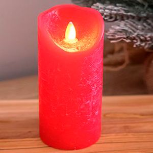 Светодиодная восковая свеча КЛАССИКА, красная, тёплый белый LED-огонь, мерцающий, 7.5х15 см, таймер, батарейки, Кэминг (Kaemingk)