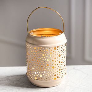 Подсвечник-фонарик ГОЧЧИ, кремовый, металлический, 13 см