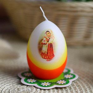 Пасхальная свеча-яйцо ДЕВОЧКА С КУЛИЧОМ, 6 см