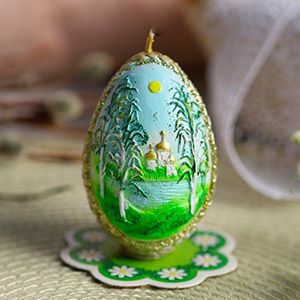 Пасхальная свеча-яйцо РУССКИЙ ПЕЙЗАЖ, 7.5 см