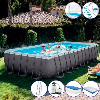 Бассейн каркасный Intex Rectangular Ultra XTR Frame Pool, 732х366х132 см +  песочный фильтр-насос с хлоргенератором + аксессуары, INTEX