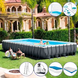 Бассейн каркасный Intex Rectangular Ultra XTR Frame Pool, 975х488х132 см + песочный фильтр-насос с хлоргенератором + аксессуары, INTEX