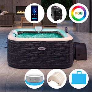 Надувное джакузи Intex PureSpa Greystone Deluxe с аэромассажем, хлоргенератором и аксессуарами, 175х71 см