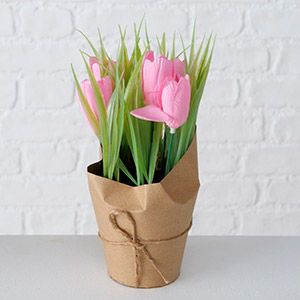 Искусственный цветок в горшке КРОКУС РОЗ-КЛЭР, пластик, бумага, 20 см