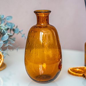 Декоративная ваза СЕСИЛЬ, стекло, янтарная, 17 см