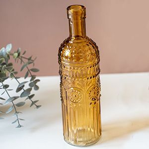 Декоративная ваза-бутыль БЕНЕЗЕТ, стекло, карамельная, 25 см