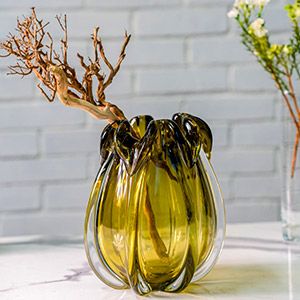 Стеклянная ваза АКВА ФЬОРИТТА, оливковая, 21 см