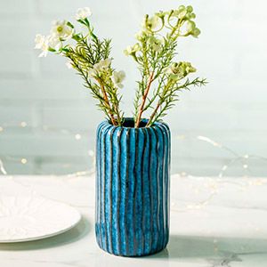 Керамическая ваза ВЕЧЕРНЯЯ АКВАРЕЛЬ, цилиндрическая, тёмно-голубая, 15 см