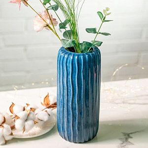 Керамическая ваза ВЕЧЕРНЯЯ АКВАРЕЛЬ, цилиндрическая, тёмно-голубая, 24 см
