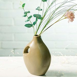 Декоративная ваза-кувшин ЛЕБРОК, фарфор, оливковый, 20х16 см