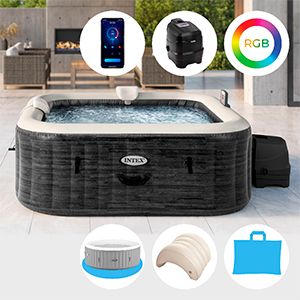 Надувное джакузи Intex PureSpa Greystone Deluxe с аэромассажем, хлоргенератором и аксессуарами, 196х71 см