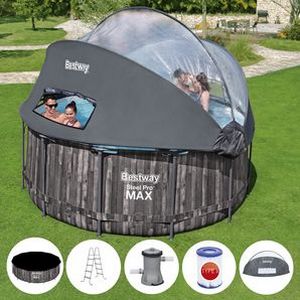 Бассейн каркасный Bestway Steel Pro Мах Greywood с навесом, 366 х 122 см + фильтр-насос + аксессуары