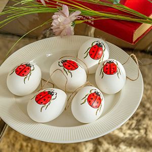 Декоративные пасхальные яйца БОЖЬИ КОРОВКИ, натуральная скорлупа, 6 см, 6 шт., подвески