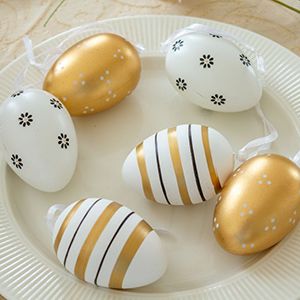 Декоративные пасхальные яйца ЗОЛОТЫЕ МОТИВЫ, пластик, 6 см, 6 шт., подвески