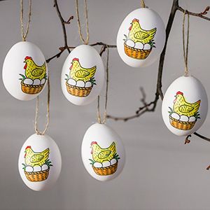 Декоративные пасхальные яйца КУРОЧКИ-НАСЕДКИ, натуральная скорлупа, 6 см, 6 шт., подвески