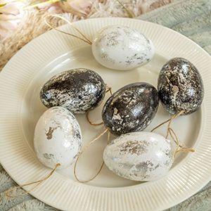 Декоративные пасхальные яйца МРАМОРНАЯ ВУАЛЬ, пластик, 6 см, 6 шт., подвески