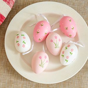 Декоративные пасхальные яйца ТЮЛЬПАНОВОЕ УТРО в розовых тонах, пластик, 6 см, 6 шт., подвески