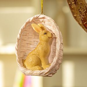 Подвесное украшение ЗАЙЧИК В КОРЗИНКЕ, полистоун, розовый, 6 см