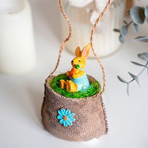 Пасхальное украшение КРОЛИК В ЛУКОШКЕ, полистоун, 9 см
