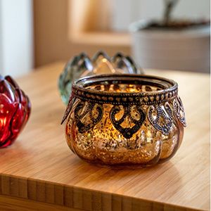 Подсвечник под чайную свечу КАРМЕЛИТА, стеклянный, прозрачный с золотом, 9 см