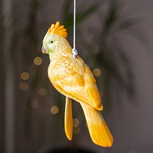 Подвесное украшение-колокольчик ПОПУГАЙ КОРЕЛЛА ЖЁЛТЫЙ, керамика, 20 см