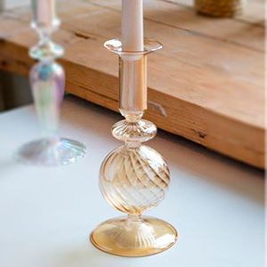 Подсвечник для столовой свечи РИГЕ СФЕРА, стекло, янтарный, 19 см