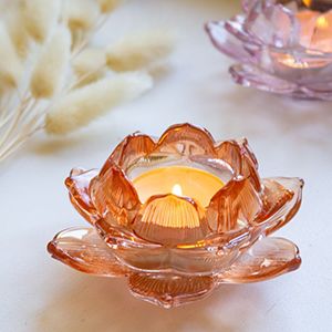 Подсвечник для чайной свечи КОРАЛЛОВЫЙ ЛОТОС, стекло, 10 см