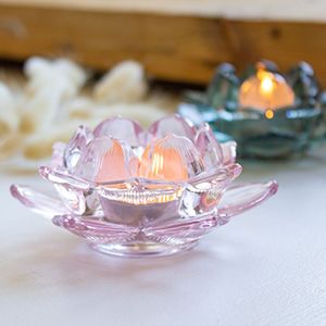 Подсвечник для чайной свечи РОЗОВЫЙ ЛОТОС, стекло, 10 см
