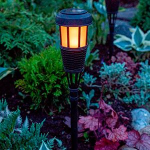 Садовый фонарь на солнечной батарее Solar НИИГАТА, 12 желтых мини LED-огней, чёрный, 58 см
