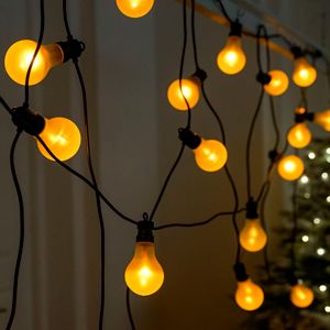 Светодиодная ретро-гирлянда ТЁПЛЫЙ ВЕЧЕР, матовые лампы, 20 LED-огней с эффектом живого пламени, 9.5+5 м, коннектор, чёрный провод, уличная, Кэминг (Kaemingk)