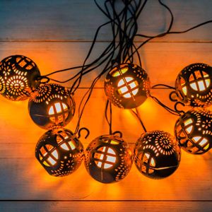 Светодиодная гирлянда КРУЖЕВНЫЕ ФОНАРИКИ, 8 экстра-теплых LED-ламп, эффект живого пламени, 3.5+5 м, черный провод, уличная, Кэминг (Kaemingk)