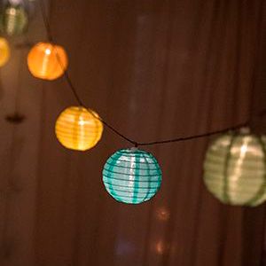 Садовая гирлянда Solar ЧАЙНА-ЛАЙТ на солнечной батарее, тёплые белые LED-огни, 10 плафонов (зелёные, жёлтые, белые, голубые), 4.5+3 м