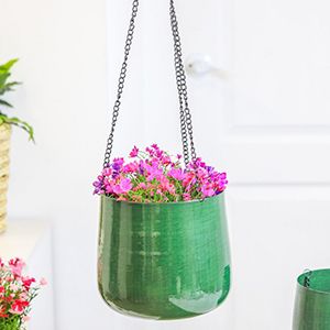 Подвесное кашпо ХЭЙЛИ, керамика, зелёный, 23х20 см