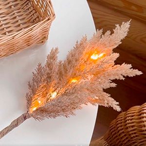 Светящаяся декоративная ветка КОРТАДЕРИЯ, светло-коричневая, 12 тёплых белых микро LED-огней, 70 см, таймер, батарейки