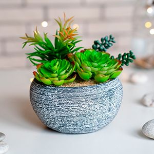 Искусственные растения в кашпо КОНКРИТ-СУККУЛЕНТЫ - 1, 17х13 см