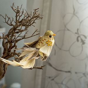 Украшение ДРАГОЦЕННАЯ ПТИЧКА на клипсе, золотая, перо, 15 см