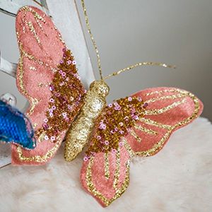 Декоративное украшение БАБОЧКА ДОННА на клипсе, текстиль, розовый бархат, 12 см