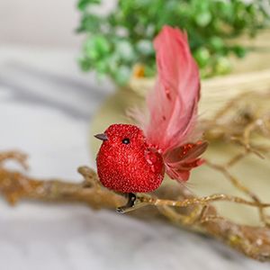 Украшение ПТИЧКА ИСКОРКА на клипсе, перо, текстиль, малиновая, 14 см