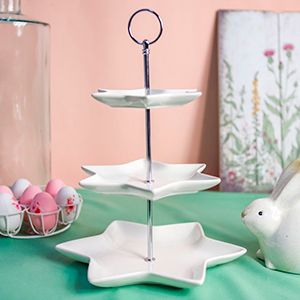 Подставка для пирожных и закусок ЗВЁЗДЫ трёхъярусная, фарфор, белая, 26х32 см