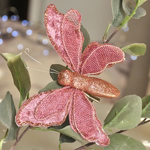 Бабочка АДЕЛЬ на клипсе, розовая, текстиль, бархат, 16 см