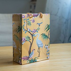 Подарочный пакет РАЙСКИЕ ПТИЦЫ, бумага, золотисто-бежевый, 16х11 см